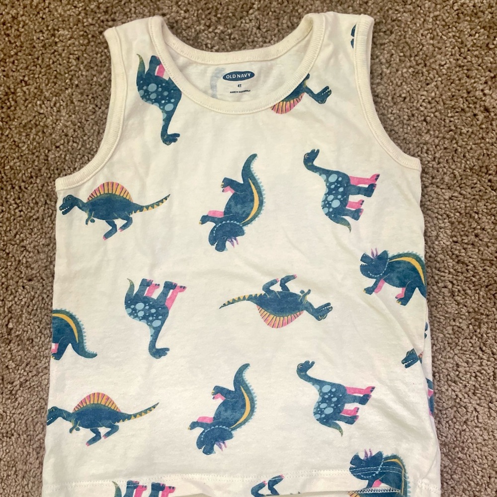 Old Navy Cream and Blue Dinosaur Tank Top